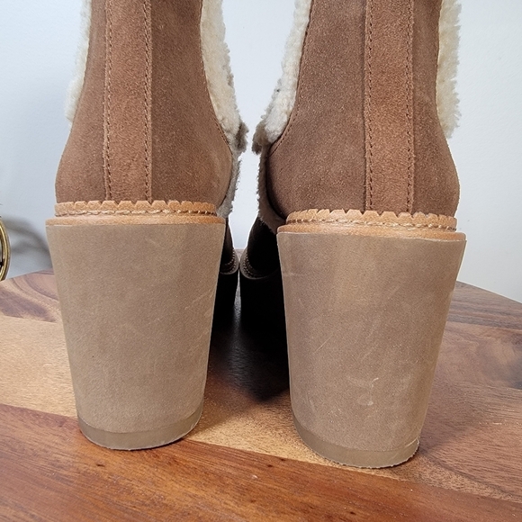 Sam Edelman Reagan Brown Suede Wedge Ankle Boots With Sherpa Trim Size 10 - Picture 6 of 17